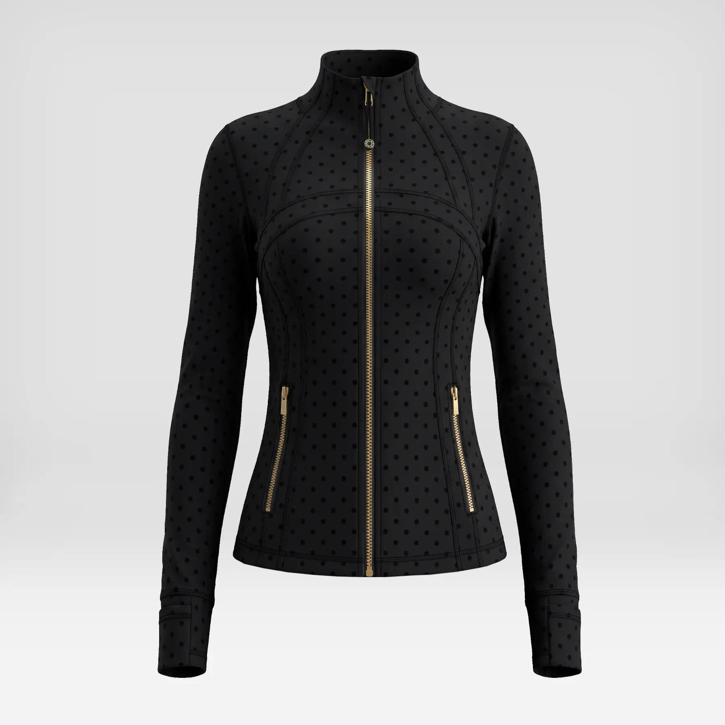 Women Summer Clothes Long Sleeve Zip up Jacket, Stand Collar Polka Dot Textured Slim Fit Athletic Track Jacket Short Skirt or Shorts, Nylon Spandex Brushed Fabric Stretchy Workout Outerwear for Yoga Gym Running Tennis Golf
