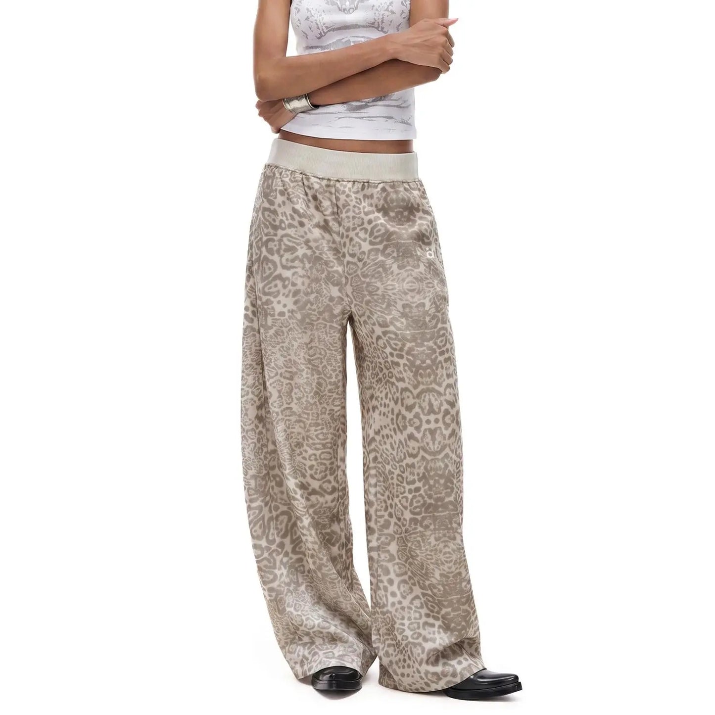 FDR Women'S Leopard Print Wide Leg Sweatpants, Retro Baggy Relaxed Fit with Elastic Waist, Soft Casual Streetwear Pants, Vintage Y2K Style for Everyday Wear, Travel and Lounge