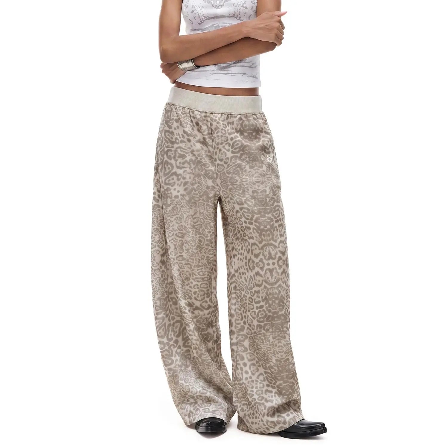 FDR Women'S Leopard Print Wide Leg Sweatpants, Retro Baggy Relaxed Fit with Elastic Waist, Soft Casual Streetwear Pants, Vintage Y2K Style for Everyday Wear, Travel and Lounge