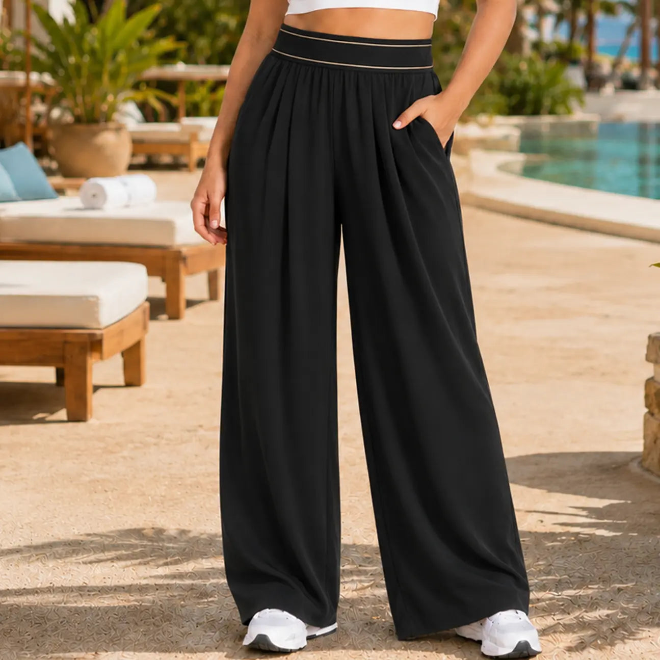 Elevate Your Style with Our Black High-Waisted Wide Leg Palazzo Pants - Perfect for Beach Vacations, Yoga, and Everyday Comfort!