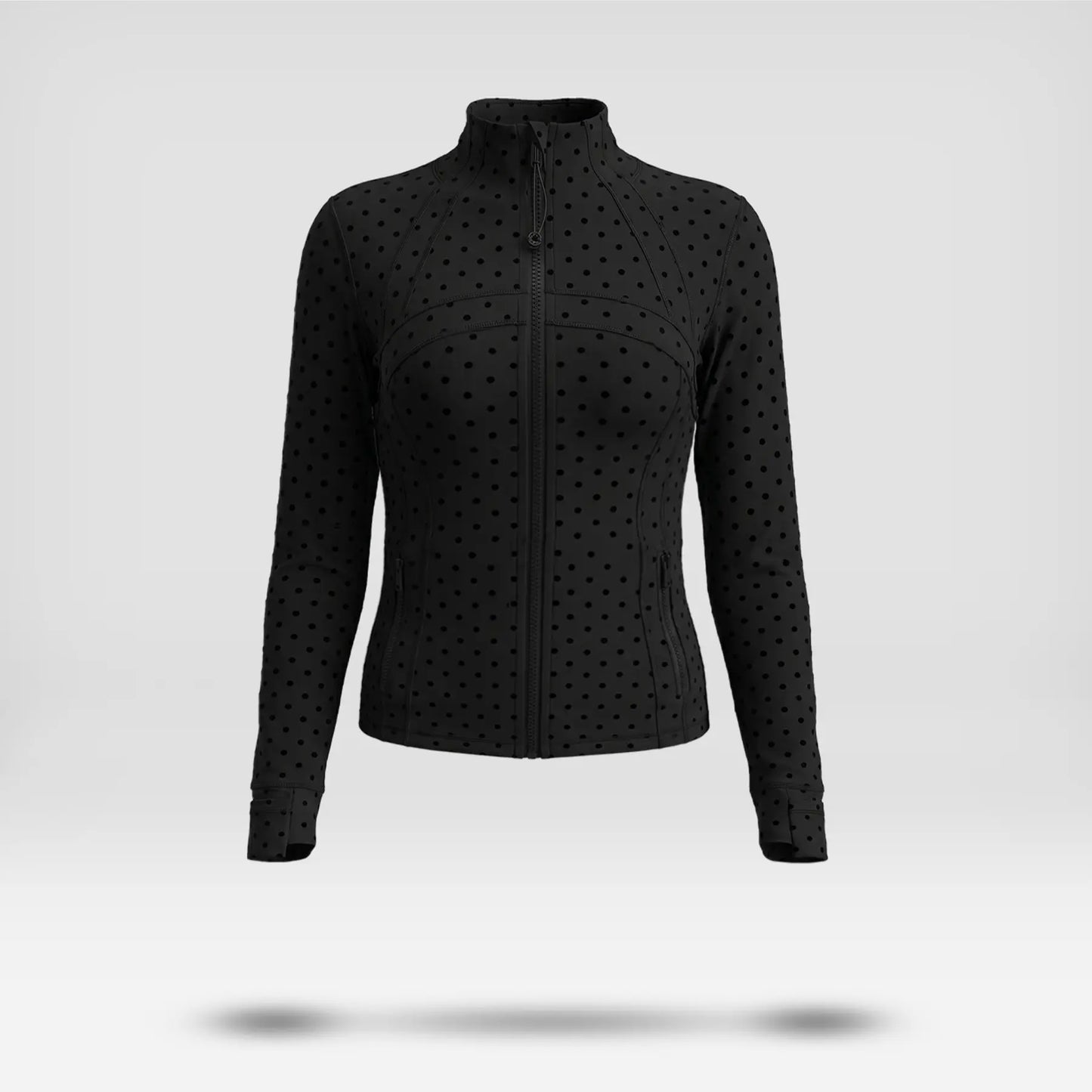Women Summer Clothes Long Sleeve Zip up Jacket, Stand Collar Polka Dot Textured Slim Fit Athletic Track Jacket Short Skirt or Shorts, Nylon Spandex Brushed Fabric Stretchy Workout Outerwear for Yoga Gym Running Tennis Golf