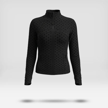Women Summer Clothes Long Sleeve Zip up Jacket, Stand Collar Polka Dot Textured Slim Fit Athletic Track Jacket Short Skirt or Shorts, Nylon Spandex Brushed Fabric Stretchy Workout Outerwear for Yoga Gym Running Tennis Golf