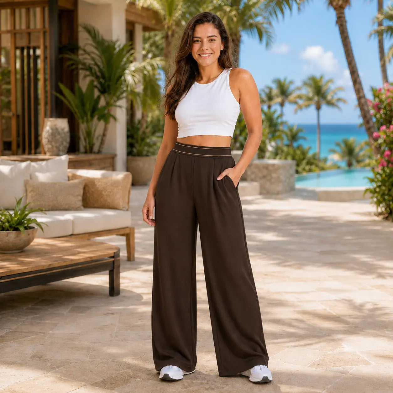 Elevate Your Style with Our Black High-Waisted Wide Leg Palazzo Pants - Perfect for Beach Vacations, Yoga, and Everyday Comfort!