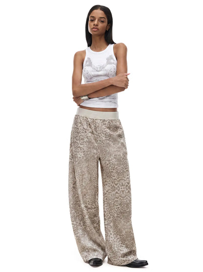 FDR Women'S Leopard Print Wide Leg Sweatpants, Retro Baggy Relaxed Fit with Elastic Waist, Soft Casual Streetwear Pants, Vintage Y2K Style for Everyday Wear, Travel and Lounge
