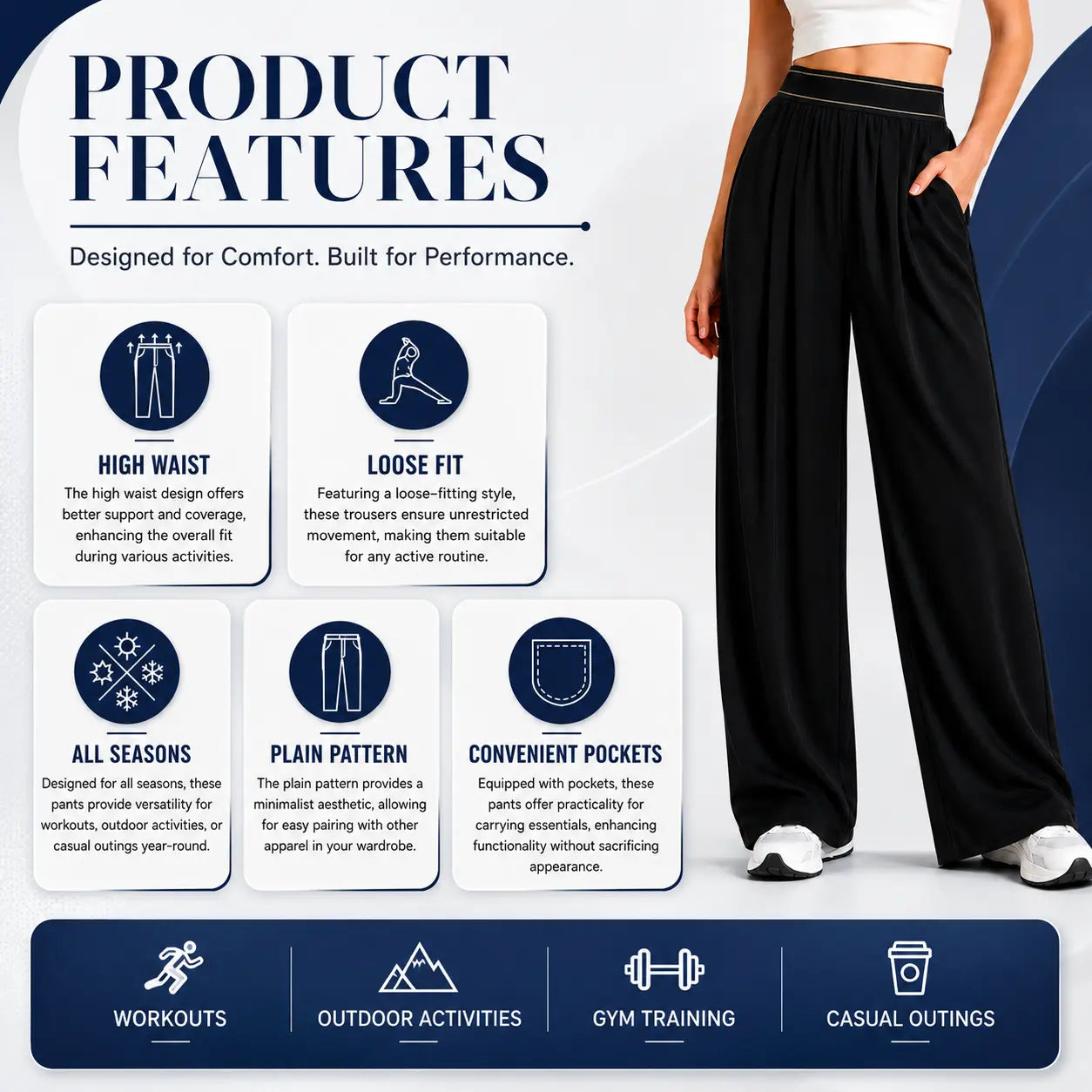 Elevate Your Style with Our Black High-Waisted Wide Leg Palazzo Pants - Perfect for Beach Vacations, Yoga, and Everyday Comfort!