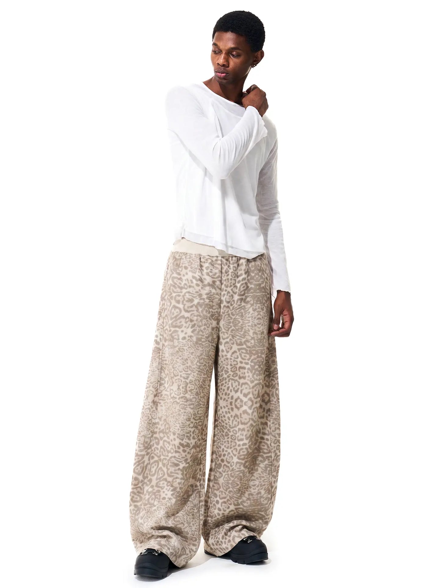 FDR Women'S Leopard Print Wide Leg Sweatpants, Retro Baggy Relaxed Fit with Elastic Waist, Soft Casual Streetwear Pants, Vintage Y2K Style for Everyday Wear, Travel and Lounge