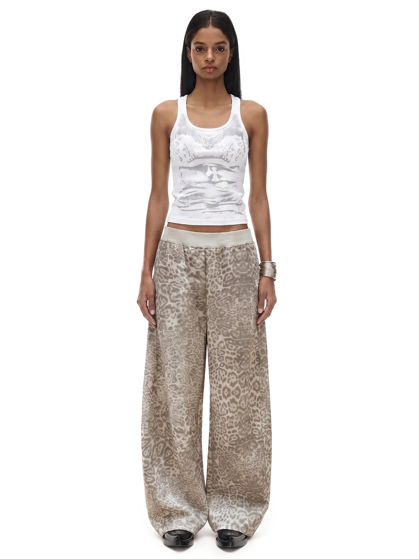 FDR Women'S Leopard Print Wide Leg Sweatpants, Retro Baggy Relaxed Fit with Elastic Waist, Soft Casual Streetwear Pants, Vintage Y2K Style for Everyday Wear, Travel and Lounge