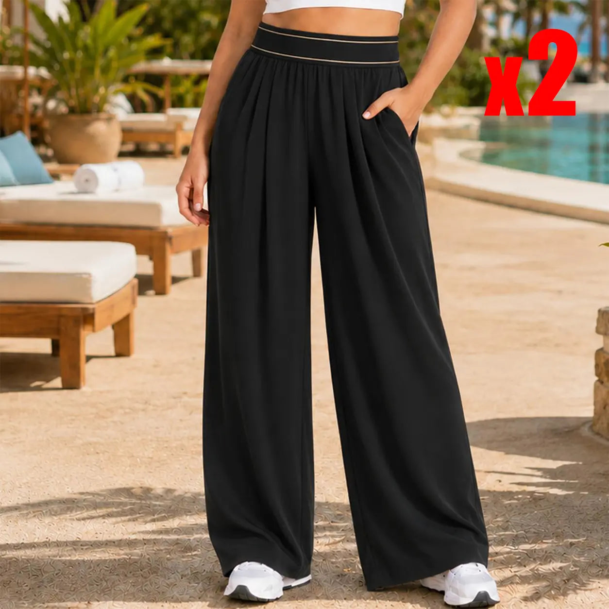 Elevate Your Style with Our Black High-Waisted Wide Leg Palazzo Pants - Perfect for Beach Vacations, Yoga, and Everyday Comfort!