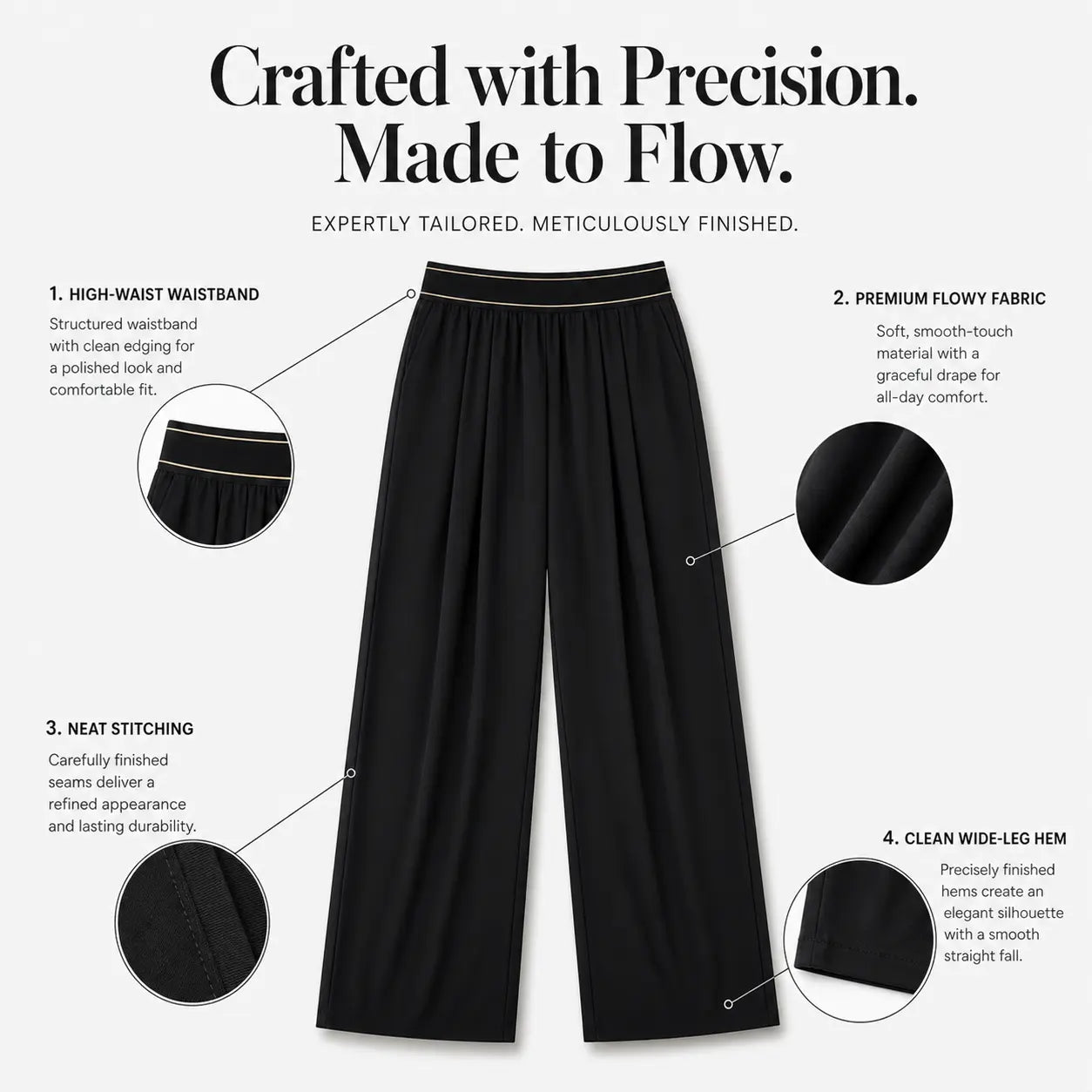 Elevate Your Style with Our Black High-Waisted Wide Leg Palazzo Pants - Perfect for Beach Vacations, Yoga, and Everyday Comfort!